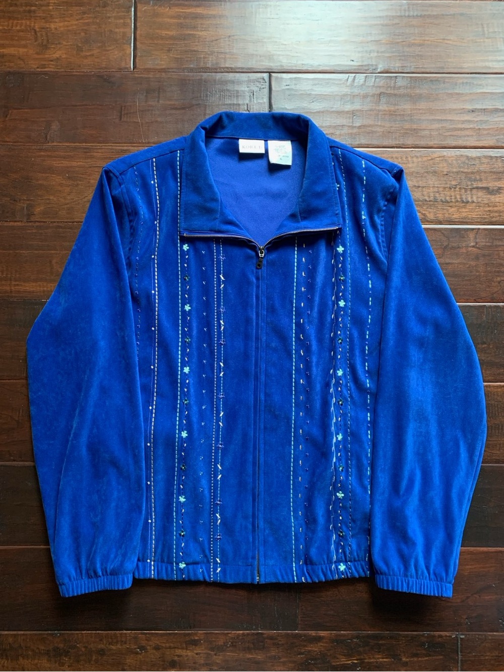 VTG Koret Blue Embroidered Zip Jacket XL | Boho Cottagecore Lightweight Layer